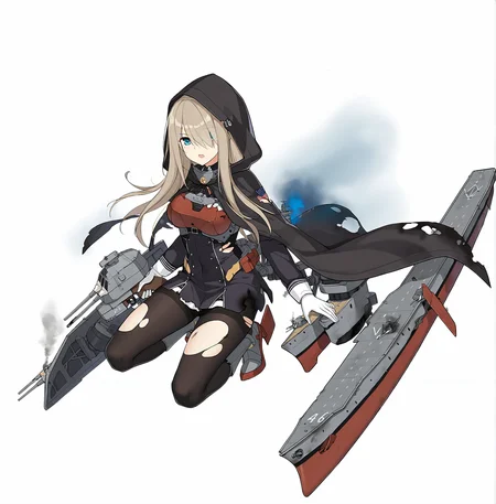 lexington (cv-16) (broken) (warship girls r),adapted turret,1girl,tbf avenger,flight deck,solo,hair over one eye,rudder footwear,torn pantyhose,smoke,full body,black pantyhose,long hair,hood up,damaged,open mouth,hooded cape,black dress,black cape,long sleeves,squatting,blonde hair,simple background,short dress,looking at viewer,airplane,rigging,machinery,large breasts,character:lexington (cv-16) (warship girls r),armored boots,red chest guard,chest guard,blue smoke,black smoke,holding gun,propeller,white background,bolt (hardware),white gloves,blue eyes,belt pouch,framed breasts,tachi-e,torn dress,torn cape,<lora:lexington (cv-16) (warship girls r)v1.1-000006:1>,