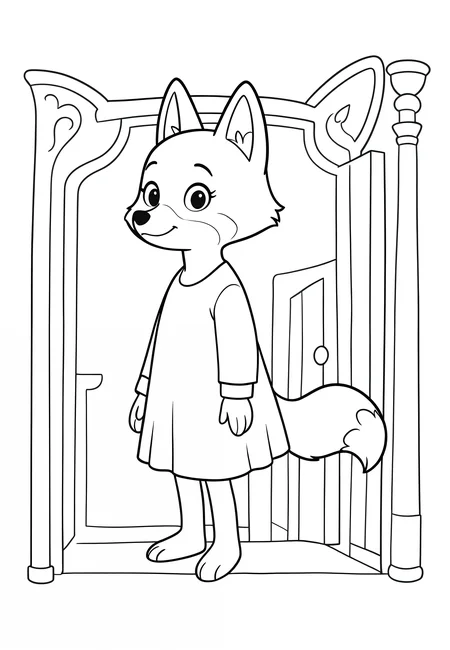 fox c0l09ing in coloring book style, black and white line art, thick clean outlines, no shading, simple cartoon design for kids