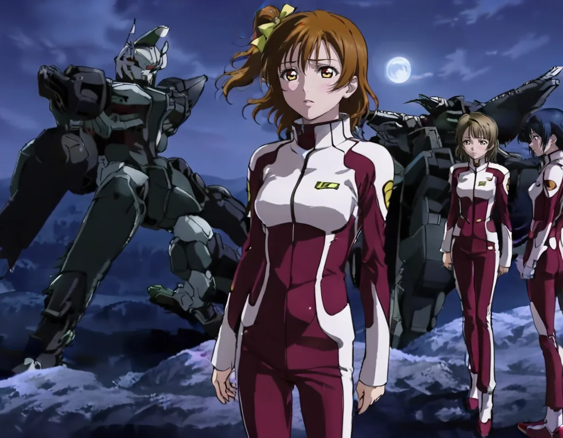 masterpiece, best quality, ultra detailed, highres,4k,(ultra-detailed:1.4) (illustration:0.5), (ray tracing,:0.8),(anime colored:0.7),(ai-generated:0.2),(anime screencap:1.2),3girls, <lora:seededXL1:0.8>,seeded,mecha, moon, night,
sonoda umi, love live!,pilot suit, kousaka honoka, minami kotori,