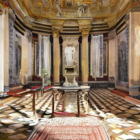 (masterpiece:1.2), (best quality,:1.2), 8k, HDR, ultra detailed, ((photorealistic)), professional light, cinematic lighting, fashion photography, ambient lighting, face lighting, <lora:detail_slider_v4:1>, Fantasy picture, OverallDetail, large ancient room with a marble table, and with a statue on the floor in the middle, RomInt, <lora:RomanInterior-10:1>, epiCPhoto