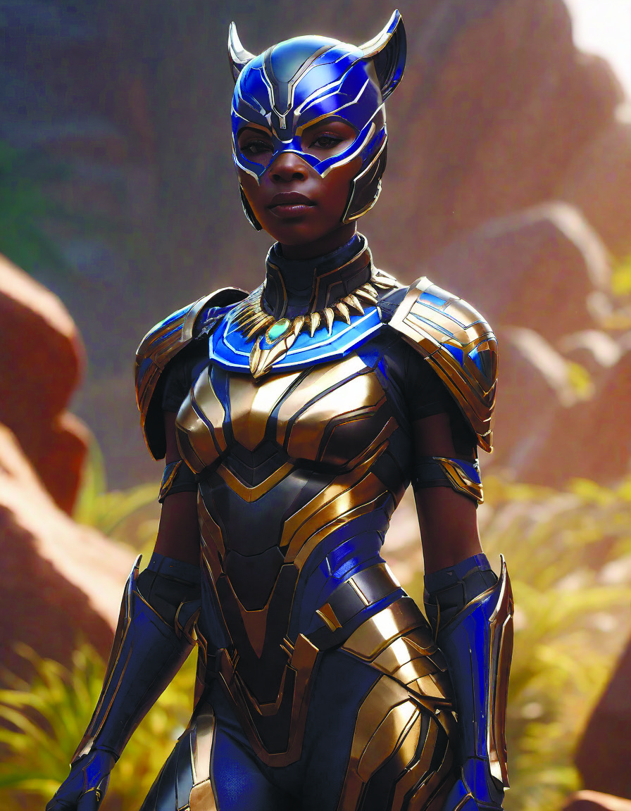 suit of wakanda helmet queen armor king tribal afrika color joy global illumination ray tracing hdr fanart arstation concept,matte fadeev and thomas kinkade 4k,ilya kuvshinov <lora:nijiarmor_v2:0.8>,by diegocr