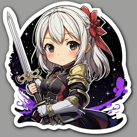 1girl, holdinga sword, anime style, sticker, stickers, <lora:StickersRedmond:1>