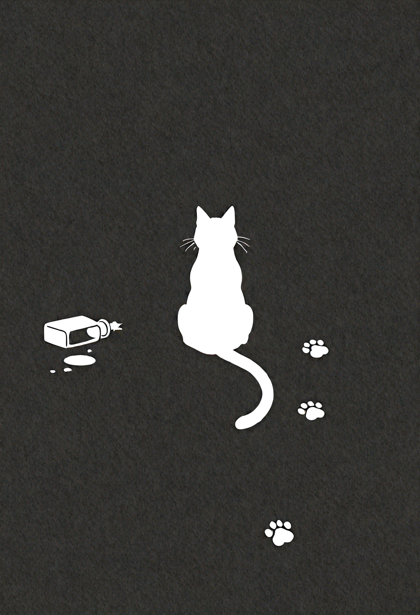 1cat, cat footprints, spilled Ink, fallen ink bottle, flat color, simple design, lineart, silhouette, masterpiece, best quality, amazing quality, very aesthetic, absurdres, newest,