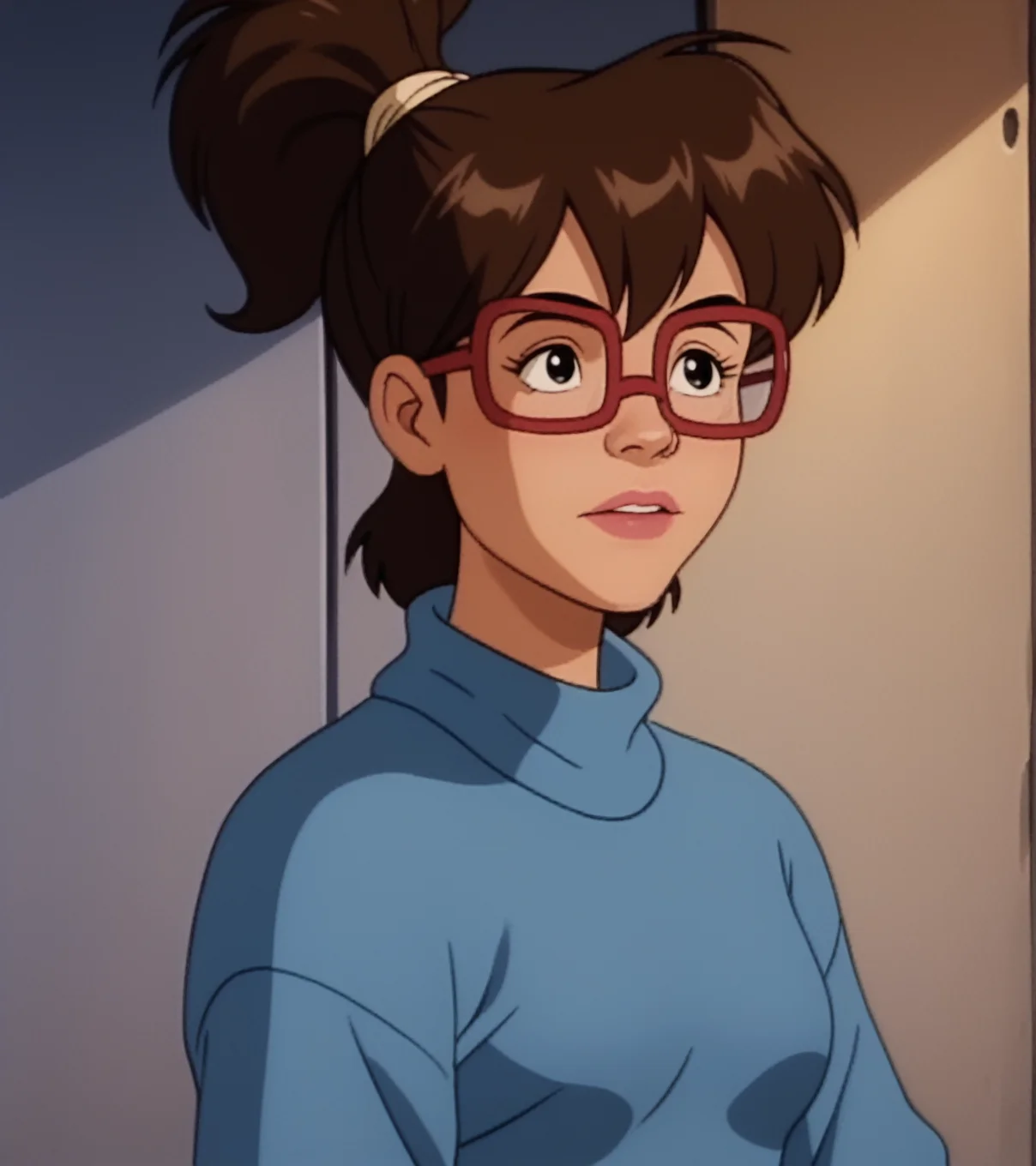 score_9, score_8_up, score_7_up,
irma, 1girl, solo, blue turtleneck sweater, glasses, cartoon, retro_artstyle, screencap,
<lora:Irma_Langenstein:1>