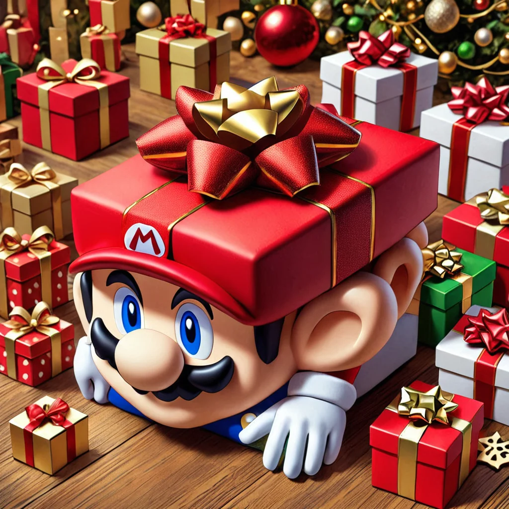 hol1d@yb0x mario, <lora:HolidayBox:1> , festive, jolly, best quality, gift box,âââ