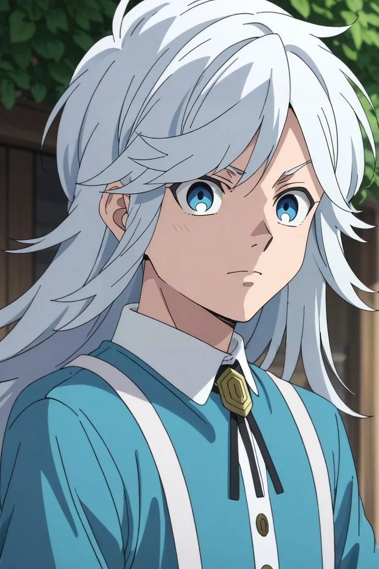 score_9, score_8_up, score_7_up, source_anime, rating_safe, , anime screencap, anime coloring, official style, , depth of field, 1boy, solo, male focus, <lora:akira_kemono_jihen_pony:0.82>, akira_kemono_jihen, white hair, blue eyes, long hair, bangs, , geek costume, <lora:sdxl_lightning_8step_lora:1>