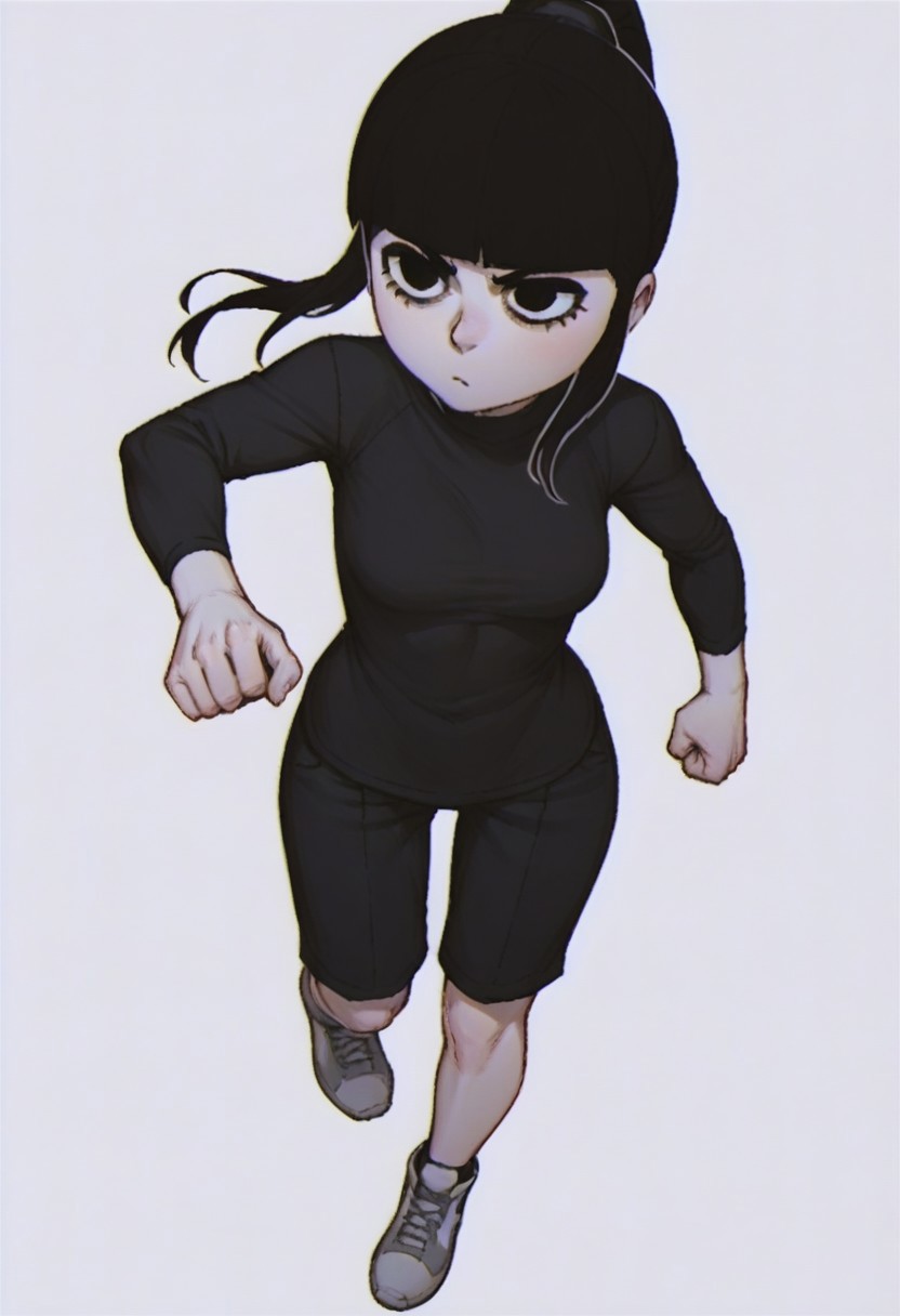 score_9, score_8_up, score_7_up, score_6_up, score_5_up, score_4_up, source cartoon, BREAK
1girl, solo, tinarina, black hair, bangs, ponytail, moles, black shirt, dynamic pose, potrait, white background