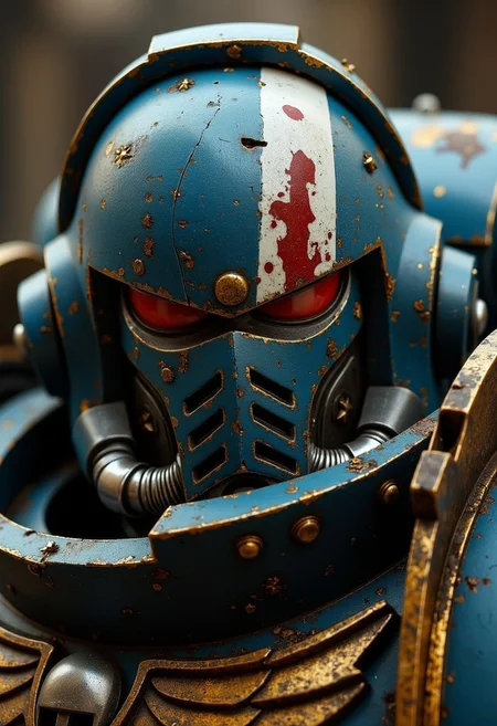 Warhammer 40k space marine portrait without helmet, scar over eye, ultra-detailed
