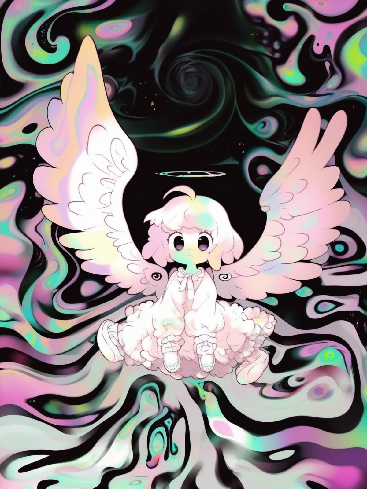 score_9, f3nn3r,<lora:f3nn3rXLP:0.6>,1girl,alone,((angel)),<lora:DonMD34thM4g1cXL_v3.0:0.5>,((pastel color)),trippy,((dripped ink)),<lora:shangcangXL_koha:1.2>,full body