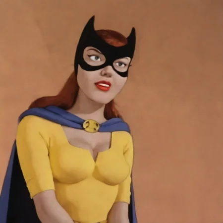 Marvel Cel-Shade Style, BatgirlDCAU, lipstick, mask, cape, medium breasts, cleavage