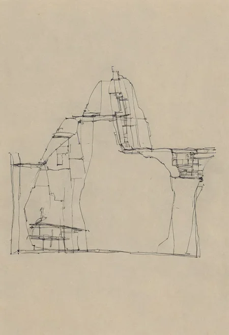 a professional hand sketch of architecture,
(POV view , DOF, first people view from the entrance, low angle shot:1.4),
(Ancient civilization, Alien Prometheus movie scene, dune movie scene:1.5), (The colonial city of the future, in the mist-filled Grand Canyon, on an unknown Earth-like planet, 2 moon on sky, Spaceship flight connects colonies, waterfulls:1.3), (Machu Picchu, a mountain settlement, incredibly spectacular:1.2), (Mario Botta:1.3), (avant-garde, future, reality, science fiction, photorealistic), (modern architecture:1.2), White limestone with black granite, fountain, waterfall, landmark, square, path, narrow street,
(Large Files, Ultra Realistic, 8K, 16k, FHD, HD, VFX, Perfect, Photography, composition, Architecture Sales Photography, Architecture Competition, Ultra High Resolution, Cinematography, High Resolution Image:1.1), (dramatic lighting, direct sunlight, ray tracing, clear shadow:1.2),  (real landscape:1.1), (blurred background:1.0), (urban background, more_details) ,
great lighting, extremely detailed, hillscastel, Neo Classic, Architecture sketch