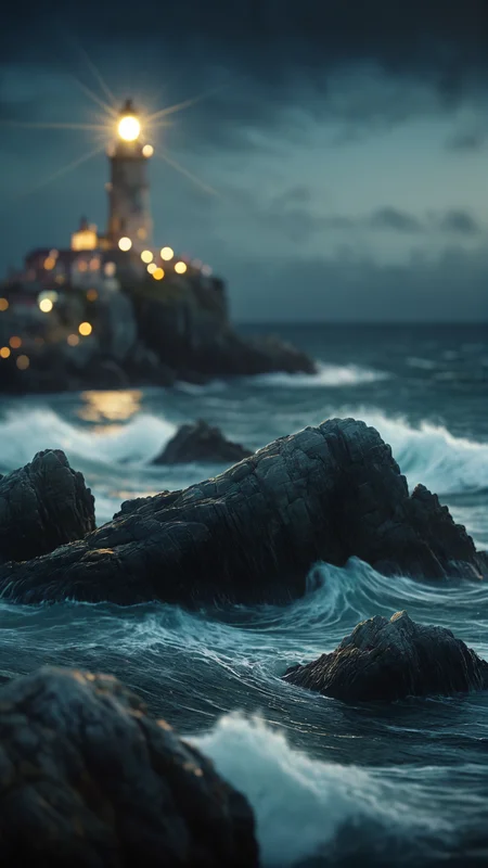 lighthouse, island, rocks, ocean, waves,  close-up, fantasy, scenery, arttol, shallow depth of field, abstract, surreal, blurry, smooth, bokeh, night, dark,
<lora:artfullyTOL:0.8> arttl