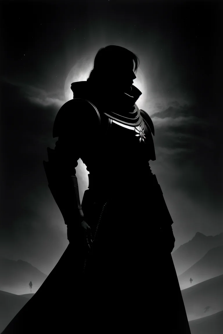 Astartes, silhouette, monochrome, greyscale, BREAK <lora:epi_noiseoffset2:0.65>, <lora:more_details:0.4>,
