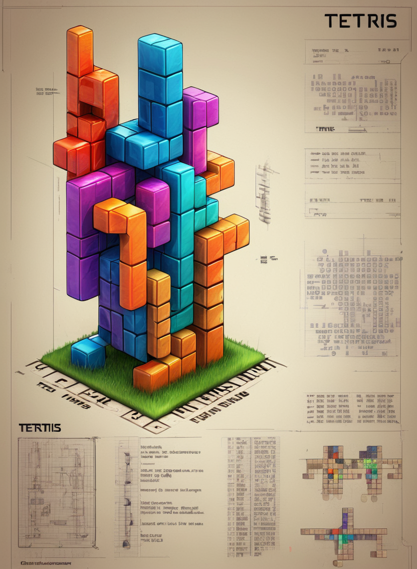 Tetris, pieces, technical sketch, (text tettris logo:1.2), High detailed, 8k,  <lora:futscribe:1>