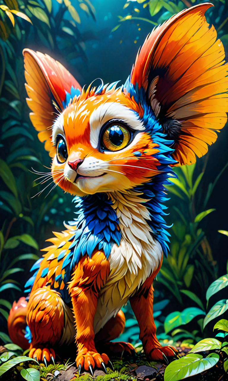 A cute creature, by Rolf Armstrong and Roger Dean, trending on Artstation, highly detailed, hyperrealism, photorealistic, vibrant colors, high contrast, 8k resolution, intricate, unreal engine 5, smooth, sharp focus, raytracing, illustration, art by Greg Rutkowski, Trending on Artstation HQ, deviantart, artstationHD <hypernet:BadHands:1> <lora:Fast:0.69>