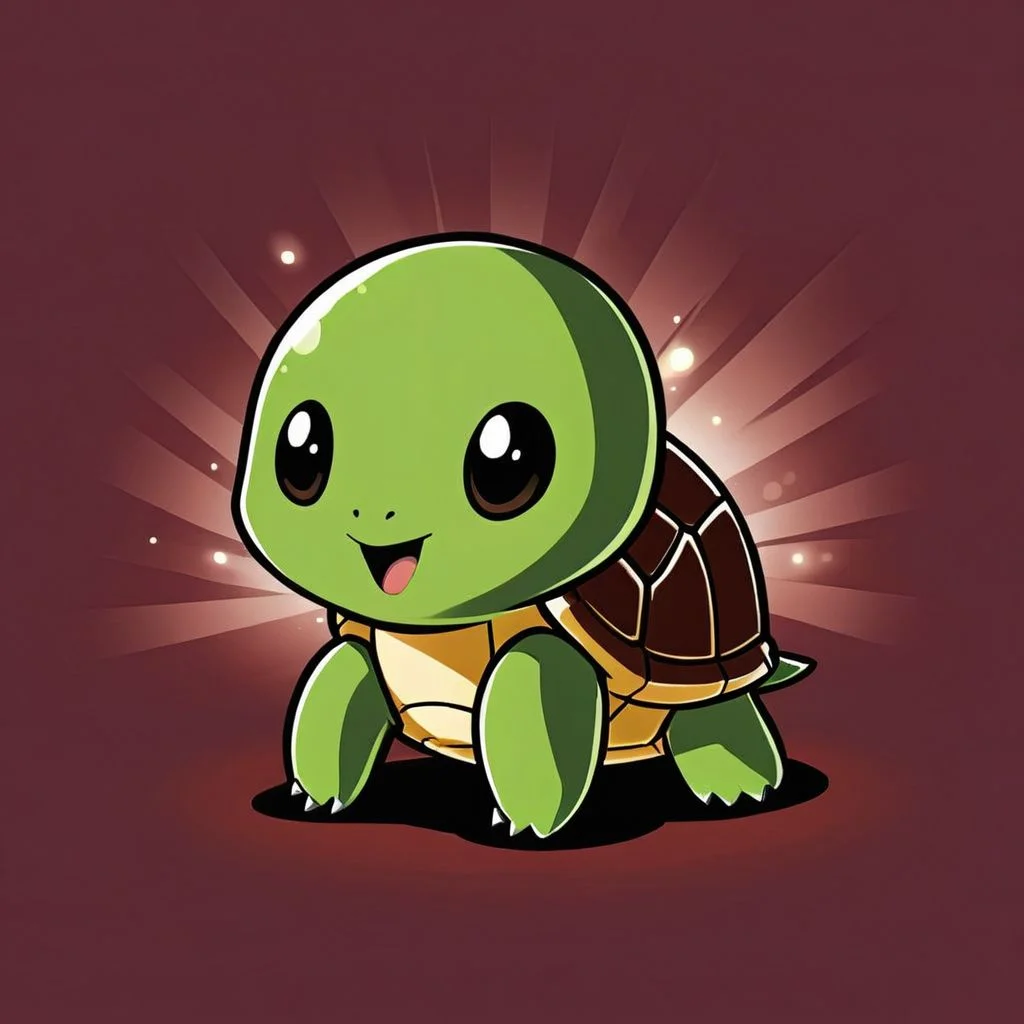 cartoon of  turtle in (ctswx:1.2) style, cute, chibi, joyous expression,  action pose, glowing Burgundy background, rim lighting,  contrasting colors,     <lora:Cute_Tshirt_Style_XL_v5.1-000017:1>