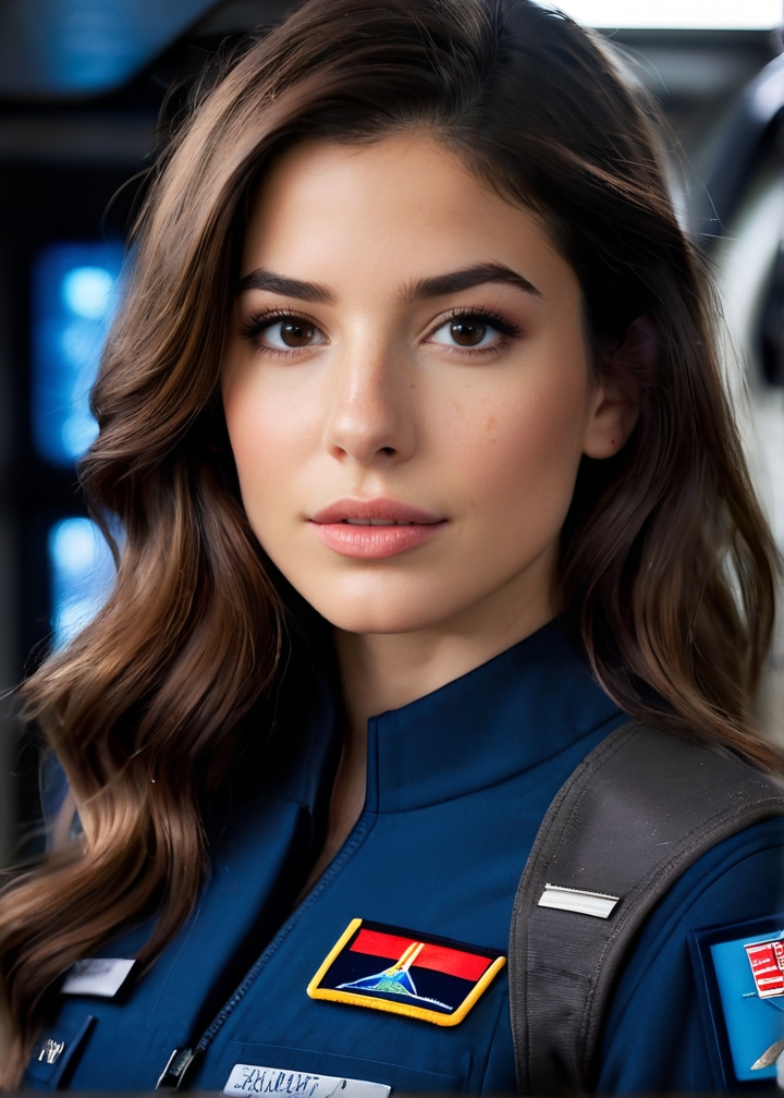 Photo of Estella Beatriz, posing in officers quarters on an industrial spaceship, space captain uniform, <lora:PerfectEyesXL:0.4>, (detailed beautiful face, detailed, ultra-detailed body:1.1),best quality,photo-realistic,highly detailed,absurdres,cinematic lighting,hyper-realistic,sharp focus,32k resolution,detailxl,SimplePositiveXLv2,