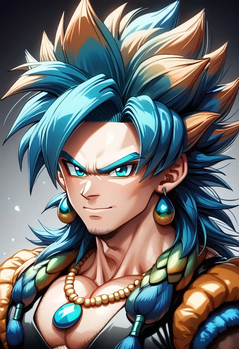 (source_anime:1.2), score_9, score_8_up, score_7_up, 1boy, wearing peacock jewelry, peacock earrings, peacock necklace, <lora:Peacock_World_Morph_XL:1.2>, <lora:SSJ4_Gogeta_Pony:0.8>, 1boy, male focus, super saiyan, solo, Peacock hair, hair made of peacock feathers, body fur, score_9, score_8_up, score_7_up,
