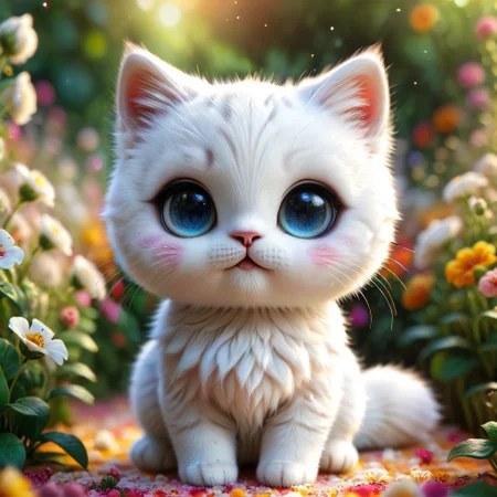 pam-swtvrld white cat, coloful flower background and warm light,full depth of field and realistic textures,highly detailed,masterpiece,high quality, 8K Ultra HD,