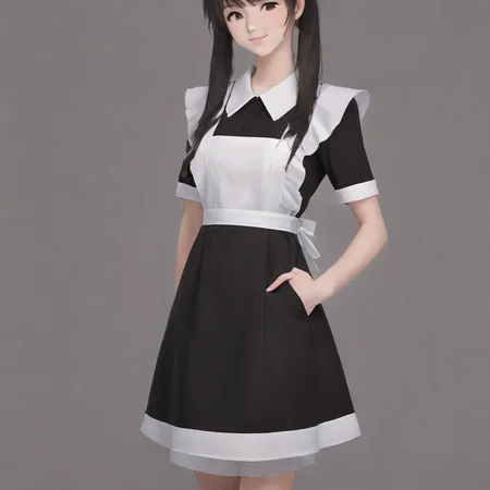 A woman 20 years old, anime, art, woman, digital art, black dress, school, soviet uniform ,white apron, (usxl), <lora:suxl:0.75>, (anime:2), cartoon, (cute face:1.5)
