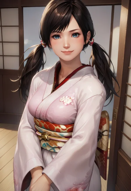 score_9, score_8_up, score_7_up, best quality, intricate details, source anime, rating explicit BREAK 1girl,
<lora:Kokoro_doa_v04-12:1.0> kokoro_doa, brown hair, long hair, black hair, blue eyes, low twintails, japanese clothes,
detailed face, blush, light smile, head tilt, from above,