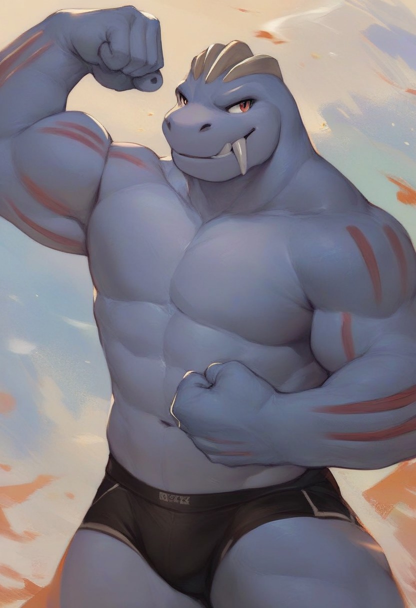 score_9, score_8_up, score_7_up, score_6_up, score_5_up, score_4_up, anthro, machoke, flexing, solo