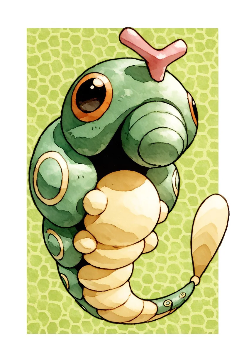 score_9, score_8_up, score_7_up, score_6_up,
ken sugimori, watercolor \(medium\), Detailed background,
BREAK,
caterpie, pokemon (creature), solo,
Expressiveh, zPDXL