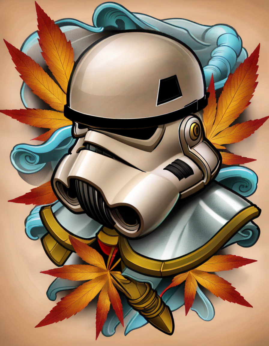 <lora:t3v3-000006:0.8>t3v3, tattoo, storm trooper, cannabis leaf