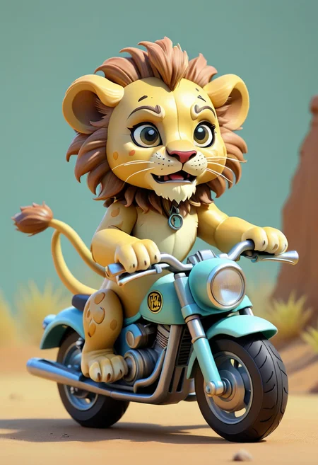 miniture, tiny cute lion toy, riding motorbike, plastic texture, soft smooth lighting, soft pastel colors, skottie young, 3d blender render, polycount, modular constructivism, pop surrealism, physically based rendering, square image, blank background