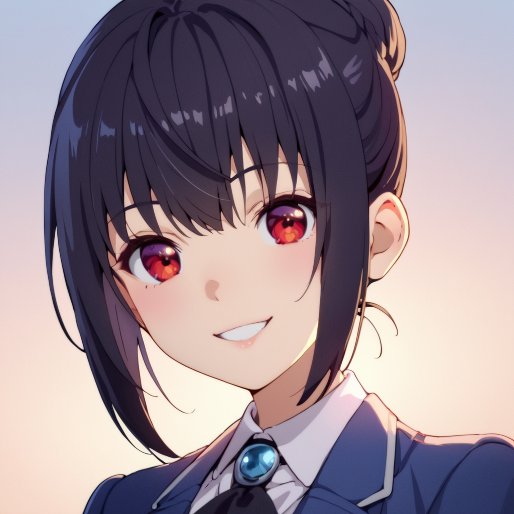 score_9, score_8_up, score_7_up, score_6_up, score_5_up, score_4_up, source_anime,  Shizuku, black hair, red eyes, , smile, portrait