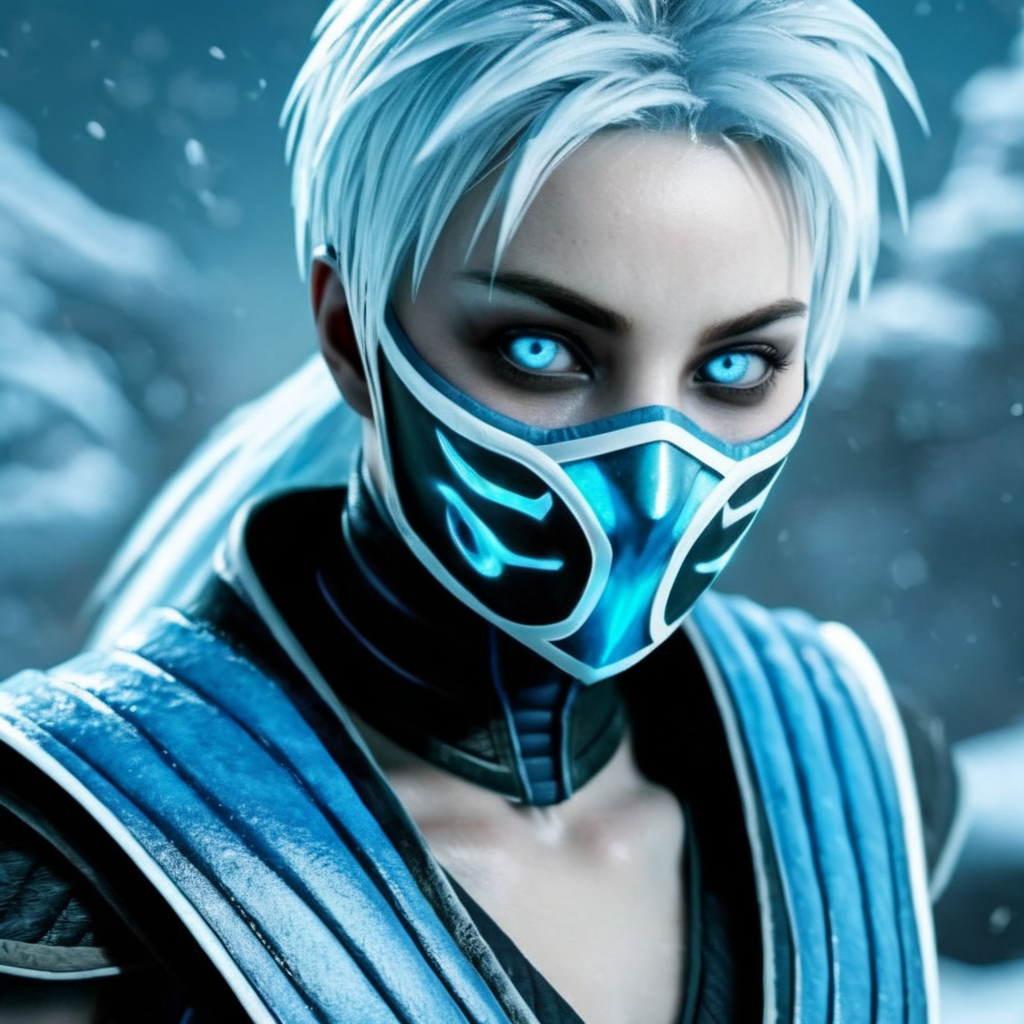 Hyperrealistic art of  <lora:Frost Mortal Kombat:1>
Frost Mortal Kombat a pale white cold skin woman with an ice frost hair and frost eyes and a black mask and a blue ninja costume, Extremely high-resolution details, photographic, realism pushed to extreme, fine texture, incredibly lifelike