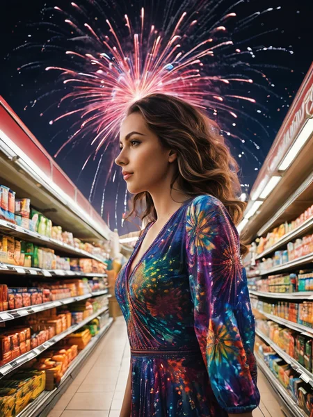 (((A beautiful Visionary Minded Innovator, 23 years old woman, with more, wearing Artistic Paint Splatter Dress. Pretending to be an octopus at the grocery store, waving her arms dramatically and trying to âcatchâ unsuspecting shoppers with invisible tentacles..))) Sporting Spores That Induce Paranoid Hallucinations: Inhale them to see enemies and dangers that aren't really there.,Creative Long Exposure with Fireworks: During fireworks displays, use long exposures (5-10 seconds) to capture streaks of light as they explode across the sky. Experiment with zooming during exposure for unique effects..(dynamic:1.1),sun rays,(taken by 12.5mm fisheye lens:1.1),
(Vivid, HDR, Canon50, 8K, Hyper Realistic, Dramatic, Epic, Dynamic Contrast, Cinematic Lighting, increased brightness)(((Zoomed Out, Far away Shot))) = =. Epic dynamic lighting , vibrant,highly detailed,psychedelic,((Psychedelic, rainbow glow ))
((Vivid, Epic, Dynamic contrast)) (((Zoomed out, Far away shot, In frame)), (((Cinematic)))
<lora:juggernautXL_version6Rundiffusion:0.8> <lora:crystalClearXL_ccxl:0.8> <lora:QuadpipeQp_sdxlV2:0.8>
<lora:RMSDXL_Photo:0.8>, - Generate images with sharp edges and fine details.
- Produce high-resolution images with no blurriness or distortions.
- Create images with clear and well-defined subjects.
- Ensure that the output images have crisp lines and distinct features.
- Generate images with vibrant colors and accurate tones.
- Avoid noise or artifacts in the generated images.
- Focus on producing clear textures and patterns in the images.
- Emphasize clarity and definition in all aspects of the generated images.
- Prioritize the sharpness and clarity of the main subjects in the images.
- Optimize the AI model to produce clear and visually appealing images., Wlop