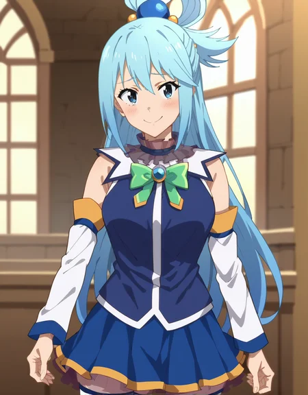 score_9,score_8_up,score_7_up, sm_an_stl, source_anime, anime screencap, anime, animification, 1girl, solo, aqua \(konosuba\), looking at viewer, cowboy shot
