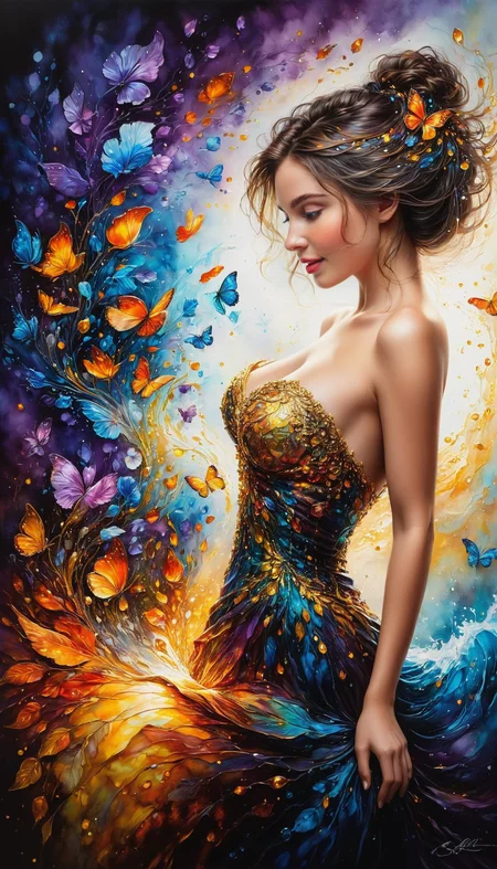impressionist painting hyperrealistic art Whimsical and Playful, ((Silhouette Art), breathtaking (realistic FaeTastic extravaganza (alcohol ink sketch))). amazing, lovely, awe-inspiring, mesmerizing, radiant, magnificent, luxurious, fine, detailed, masterpiece. (all dark hues and fine day-glo orange glowing smoldering accent and shiny gold color scheme:1.02). glossy. award-winning, professional, highly detailed . extremely high-resolution details, photographic, realism pushed to extreme, fine texture, incredibly lifelike, high contrast, well defined ., imaginative, fantastical, bight colors, stylized, happy, Whimsical and Playful . extremely high-resolution details, photographic, realism pushed to extreme, fine texture, incredibly lifelike . loose brushwork, vibrant color, light and shadow play, captures feeling over form
<lora:InkArtXL_1.2:0.4> <lora:FaeTastic:0.39> <lora:Dance_Art:0.5>