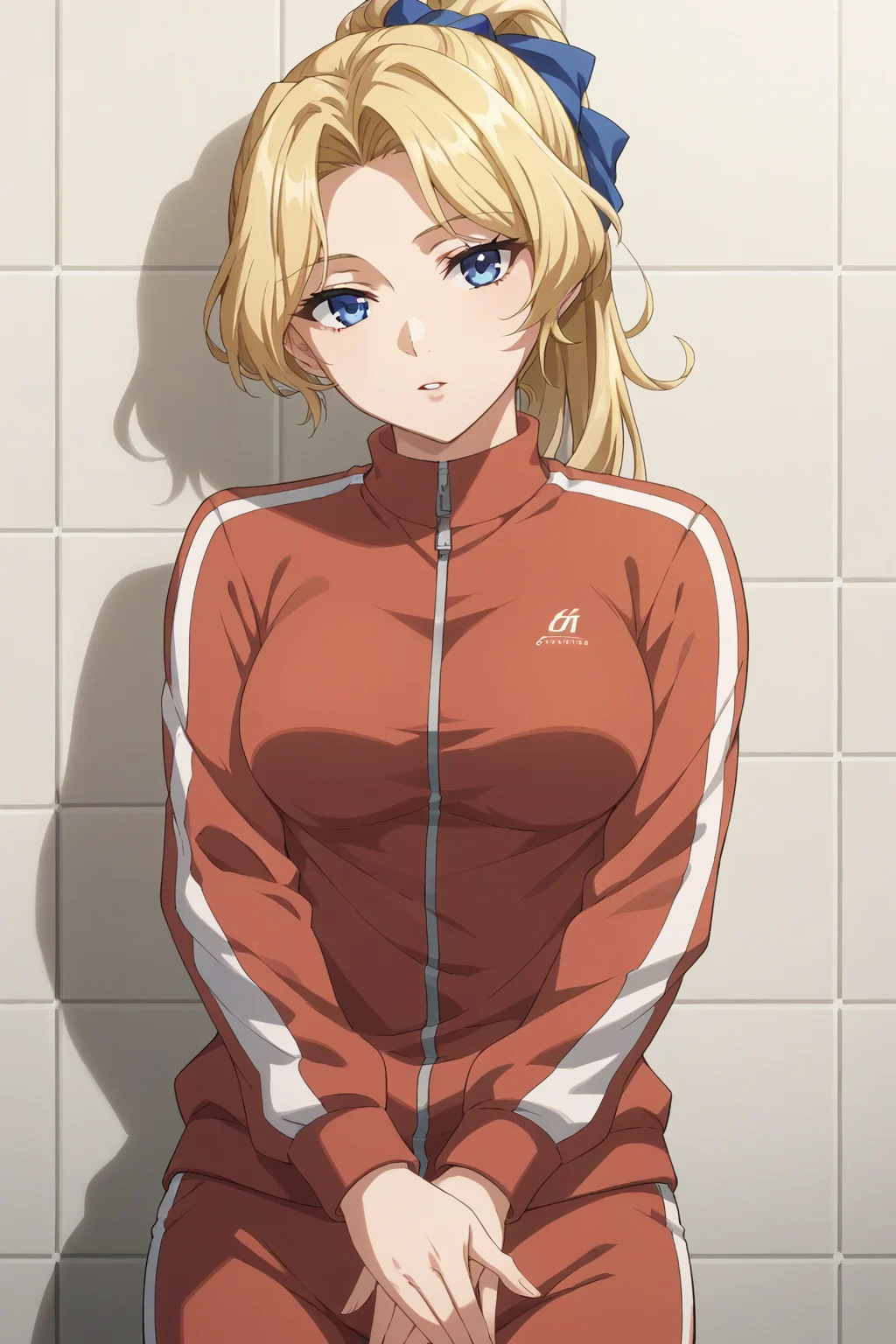 score_9, score_8_up, score_7_up, source_anime, 1girl, prefect lighting, very aesthetic, intricate details, highly detailed background, masterpiece, high quality, prefect hands, best quality, solo,
<lora:Asuka_Okita_RinSen_V1:.85>, KJOasuka, blonde hair, blue eyes, parted bangs, ponytail, long hair, 
track suit, track jacket, 
standing, own hands together, expressionless, parted lips, head tilt, looking at viewer, 
bathroom, 
(Beautiful, medium Breasts:1.2), natural breasts,