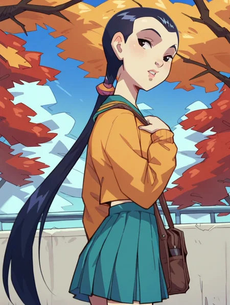 score_9, score_8_up, score_7_up, score_6_up, score_5_up, score_4_up <lora:Smooth Night Style SDXL_LoRA_Pony Diffusion V6 XL:0.7> 1girl, solo <lora:W.I.T.C.H.v1:1> Hay Lin, long hair,black hair, twintails, schoolgirl uniform