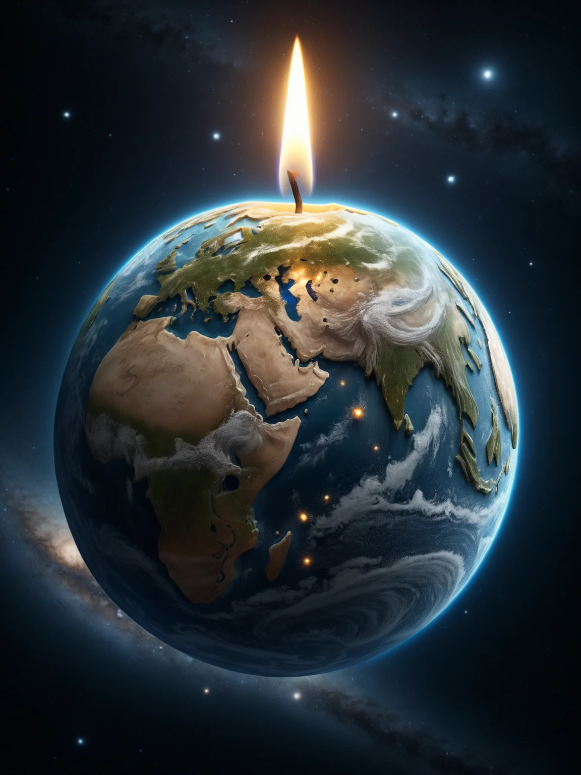 mad-candle earth floating in space<lora:Candles_SDXL:0.6> stars in the background, (masterpiece:1.2), best quality, (hyperdetailed, highest detailed:1.2), high resolution textures