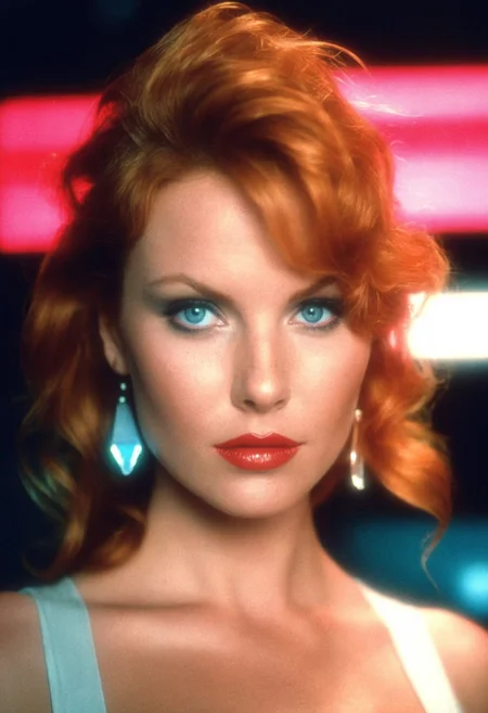 CinematicPortrait woman (analog photo) ginger (provocative cleavage) masterpiece indoors, (glossy lipstick), blue eyes, (neon lights office), (soft focus, depth of field, film grain), (((looking at viewer))) <lora:CinematicPortraitXL_v3:0.25> <lora:EuroBabe-v4-XL:0.35>