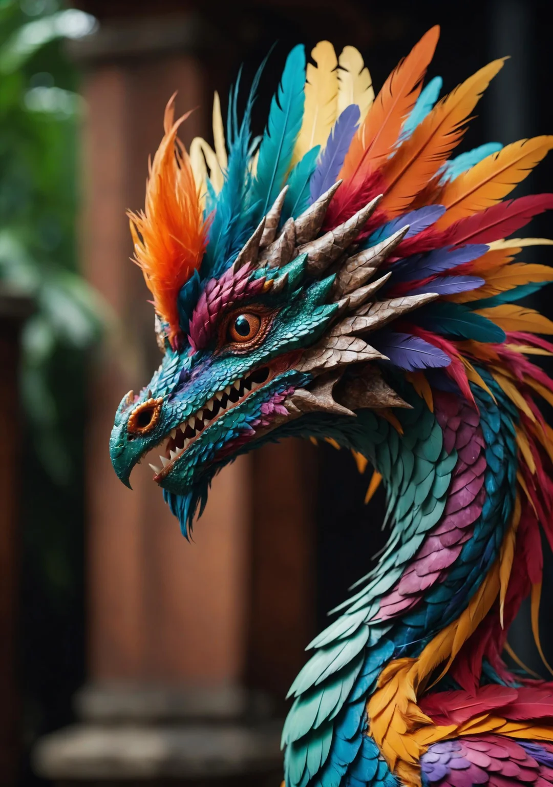 (Highest Quality, 4k, masterpiece, Amazing Details:1.1), a colorful exotic dragon_bird, feathers, film grain, Fujifilm XT3