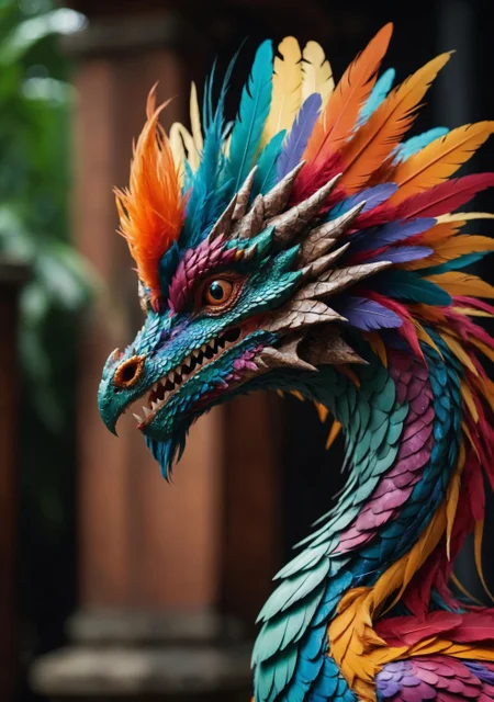 (Highest Quality, 4k, masterpiece, Amazing Details:1.1), a colorful exotic dragon_bird, feathers, film grain, Fujifilm XT3
