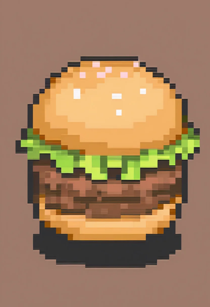 masterpiece, best quality, solo, <lora:FEGBA-Sprites-illus_Fp:1>, simple background, pixel art, gigantic burger, no humans,