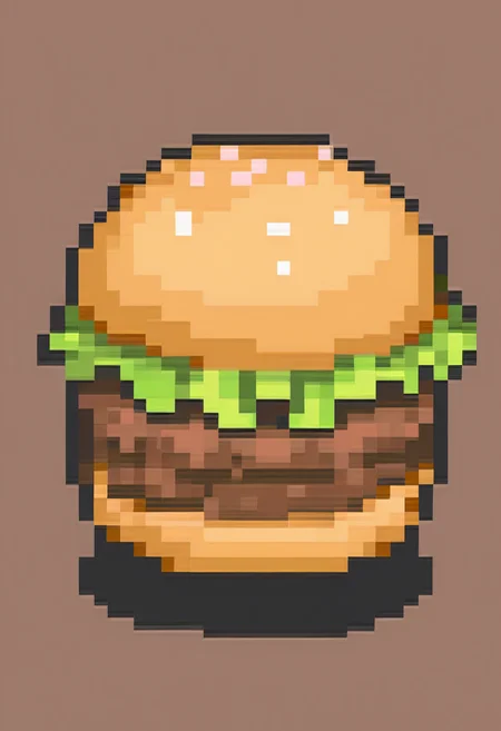 masterpiece, best quality, solo,  <lora:FEGBA-Sprites-illus_Fp:1>, simple background, pixel art, gigantic burger, no humans,