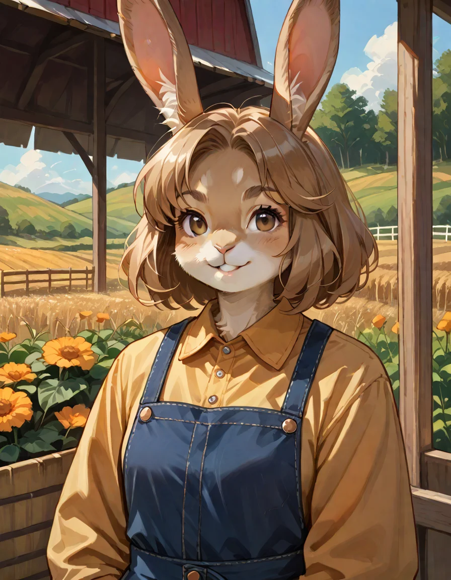 score_9, score_8_up, score_7_up, source_anime, (rabbit girl), furry body, brown fur, (dressed in as a farmer), character portrait, upper body, rating_safe, <lora:Anime_Furry_Style:0.6>