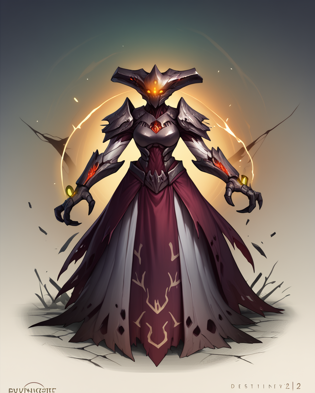 score_9, score_8_up, score_7_up, score_6_up, score_5_up, Rating_safe, A female monster with three eyes and (chitinous plating:1.1), dark grey cracked skin, grey armor, dhive, (zoomed in:1.1), cloth, (monster:0.8), glowing, (hivethrall:1.3), bald, armor,