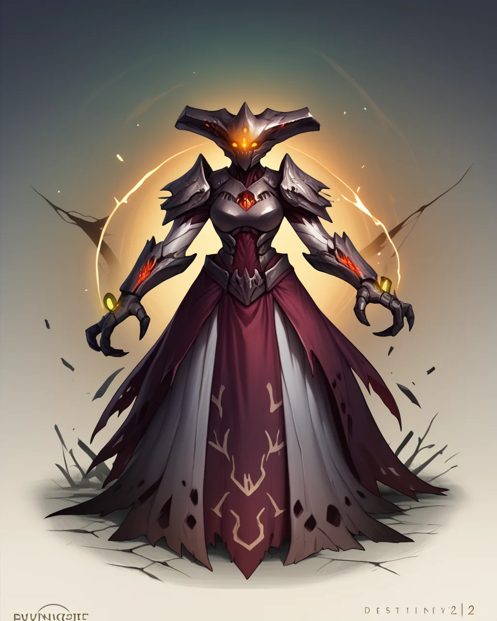 score_9, score_8_up, score_7_up, score_6_up, score_5_up, Rating_safe, A female monster with three eyes and (chitinous plating:1.1), dark grey cracked skin, grey armor, dhive, (zoomed in:1.1), cloth, (monster:0.8), glowing, (hivethrall:1.3), bald, armor,