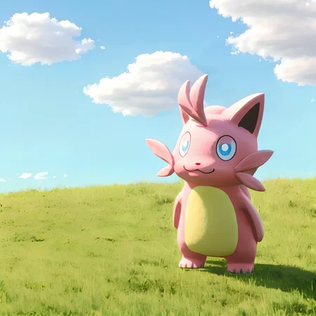 <lora:Cattiva_-_PalWorld:1> , pink cat, blue eyes, standing looking at the sky, grassy field, blue sky, cute, pink fur, happy, smiling,   <lora:Detailed_Places_R-128_v1:0.8>   <lora:add_detail:0.8>
