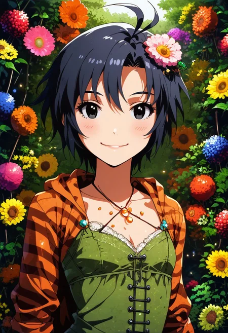 (zPDXL2), score_9, score_8_up, score_7_up, score_6_up, source_anime, <lora:Worldly_XL:1> volumetric lighting, warm colors, motion effects, best quality, wallpaper art, looking at viewer, woods, (bottles:1.2), berries, flowers, beetles, insects,
1girl, solo, 18 year old, Little Red Riding Hood on a path in the woods, holding bottles, delicate and smooth skin, cleavage, shy smile, eyes open, low cut, 
<lora:KikuchiMakoto_pony_v1:0.9> kkcmkt, short hair, black hair, antenna hair, hair between eyes, black eyes, flat chest,  small breasts, 
Expressiveh,  <lora:c0l0urc0r3XLP2:0.40> c0l0urc0r3, cute, bright colours, candy, <lora:RELSM_v1:0.90> <lora:[GP] somethingweirdv1 [Pony XL]:0.20>