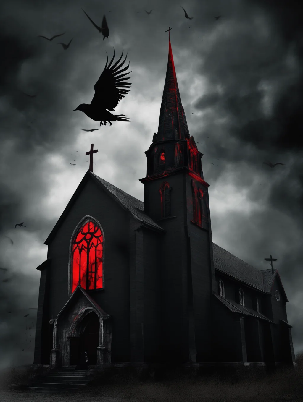 <lora:Dark Fantasy:1>Dark Fantasy - dark surrealist image of darkness swallowing a church. The color scheme is dark and moody with black, grey and red. The mood is scary and gothic, transporting viewers to a realm of darkness and horror. - - v 5.1