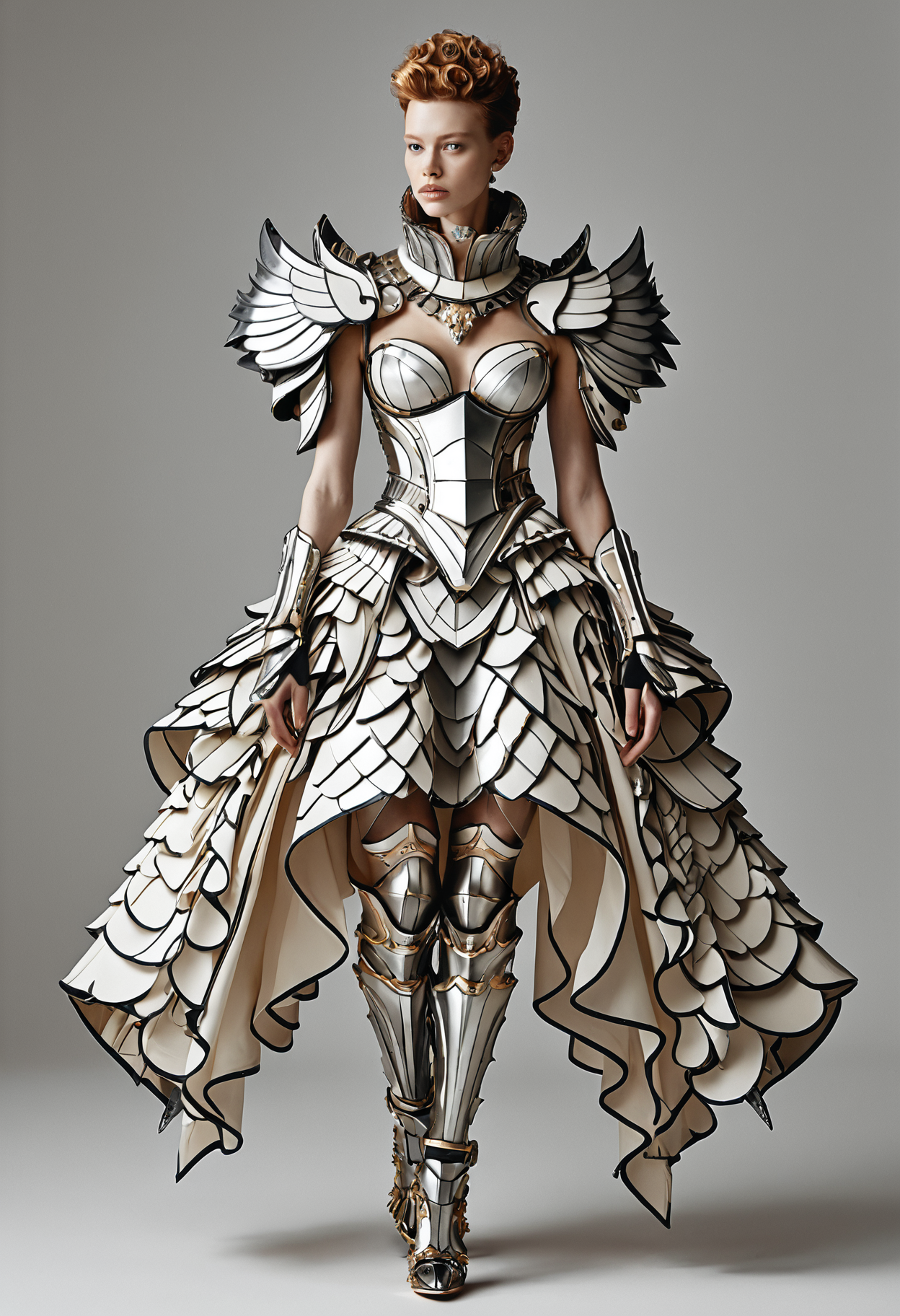 Food photography style <lora:Alexander McQueen-concept art-000005:1>, alexander mcqueen, concept art, armor dress . Appetizing, professional, culinary, high-resolution, commercial, highly detailed