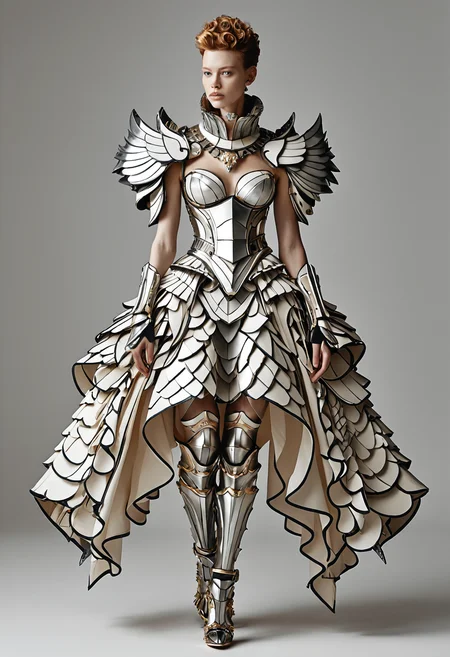 Food photography style <lora:Alexander McQueen-concept art-000005:1>, alexander mcqueen, concept art, armor dress . Appetizing, professional, culinary, high-resolution, commercial, highly detailed
